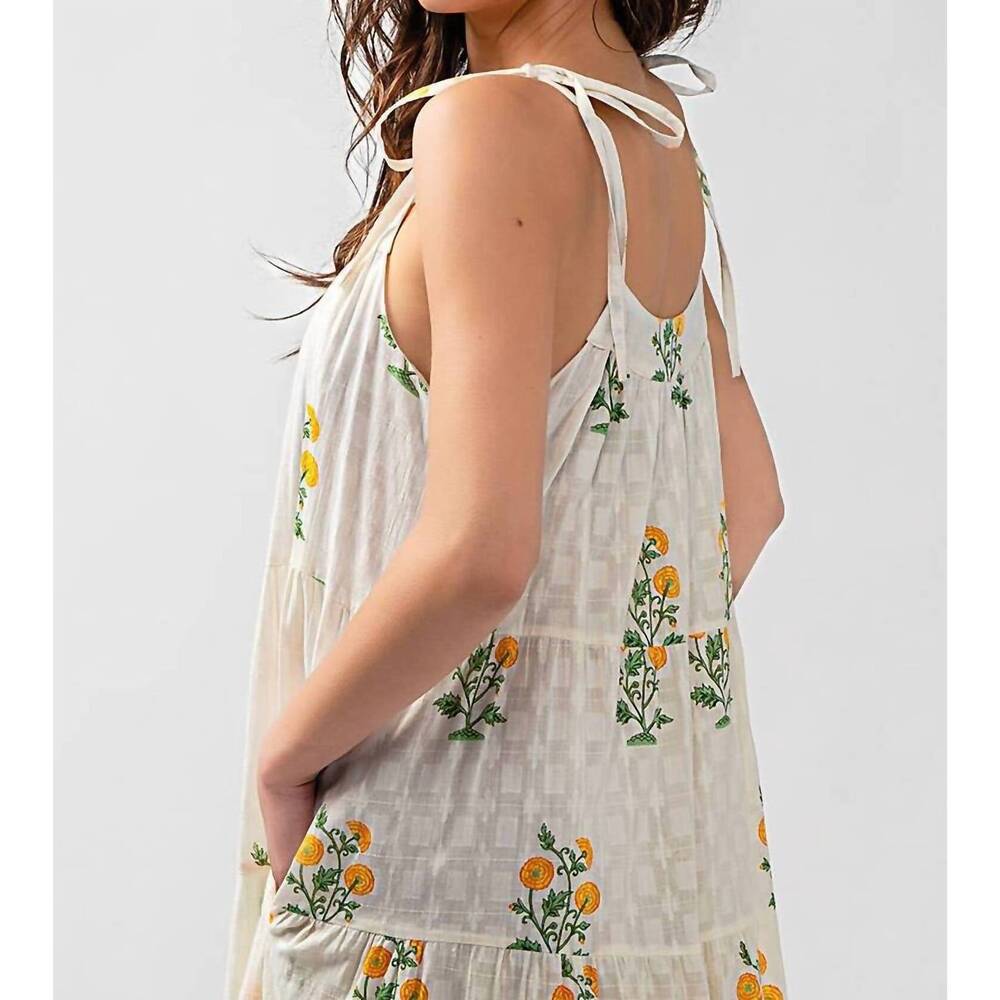 NEW URBAN DAIZY tiered floral cotton maxi dress in white green yellow - Picture 7 of 10